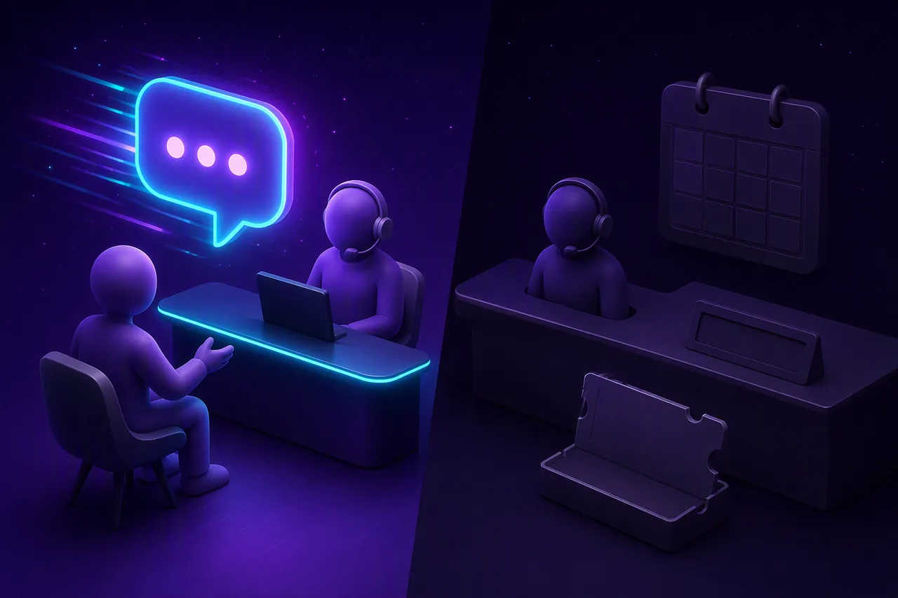 Fast hello, empty promise. The bot replies in seconds. Without an owner, a callback time, or a note when the warehouse slips, the ticket sits open anyway.