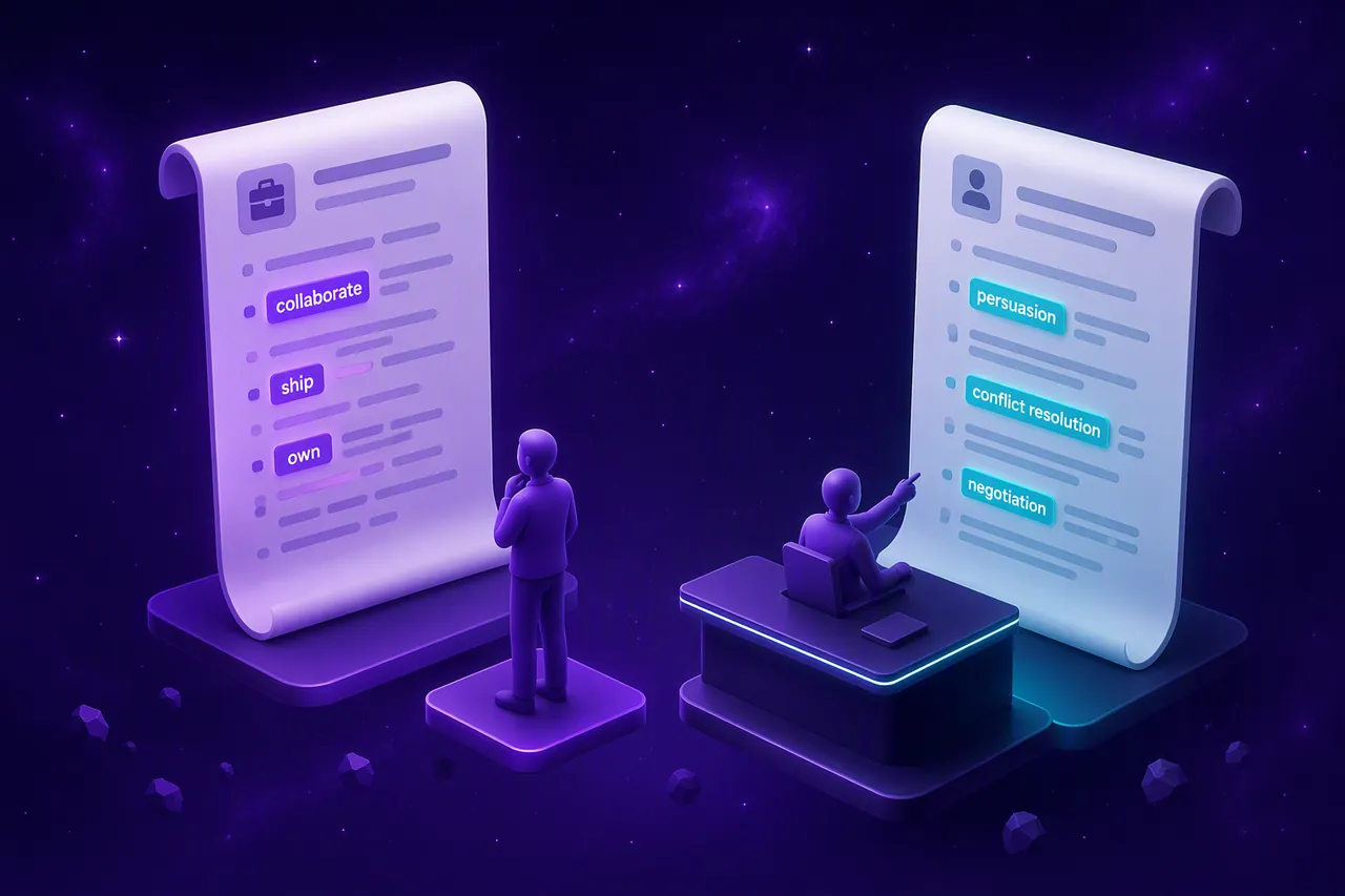 Two scripts, one hire Two scripts, one hire. Candidates prepare from the job post. Interview scorecards often grade persuasion and conflict resolution that the post never named.